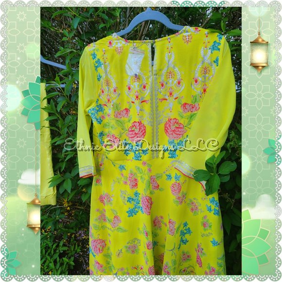 Wishful Womens Georgette Blend- Handwork Kurti With Legging- Party Wear Dress - Picture 3 of 10